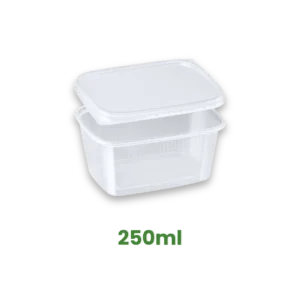Plastová miska hranatá 250 ml s víčkem, PP průhledná [250 ks]